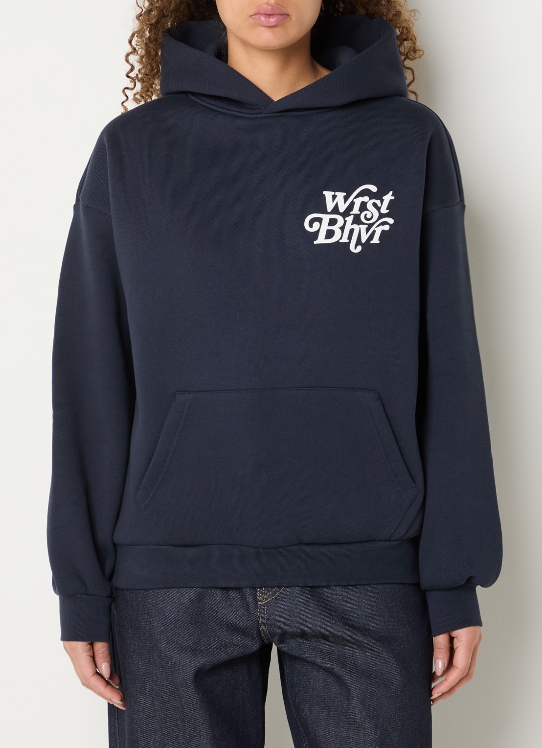 WRSTBHVR Reen oversized hoodie met logo- en backprint - achterkant 3 donkerblauw