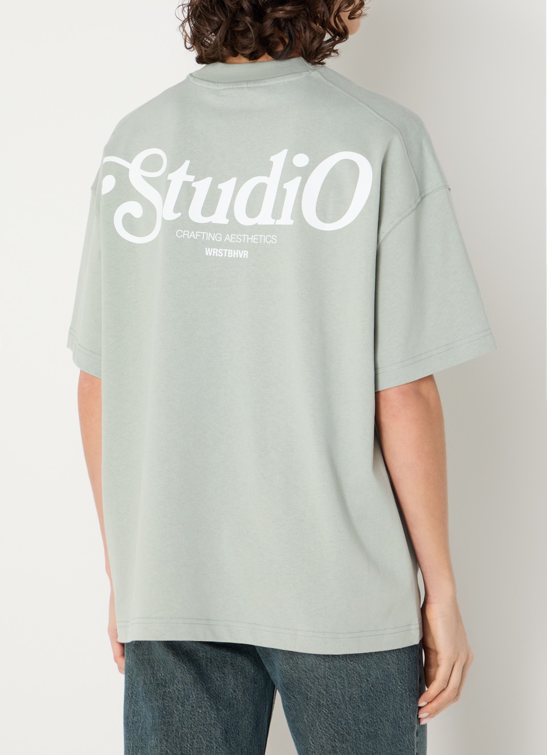 WRSTBHVR Reen T-shirt met logo- en backprint - detail 2 lindegroen