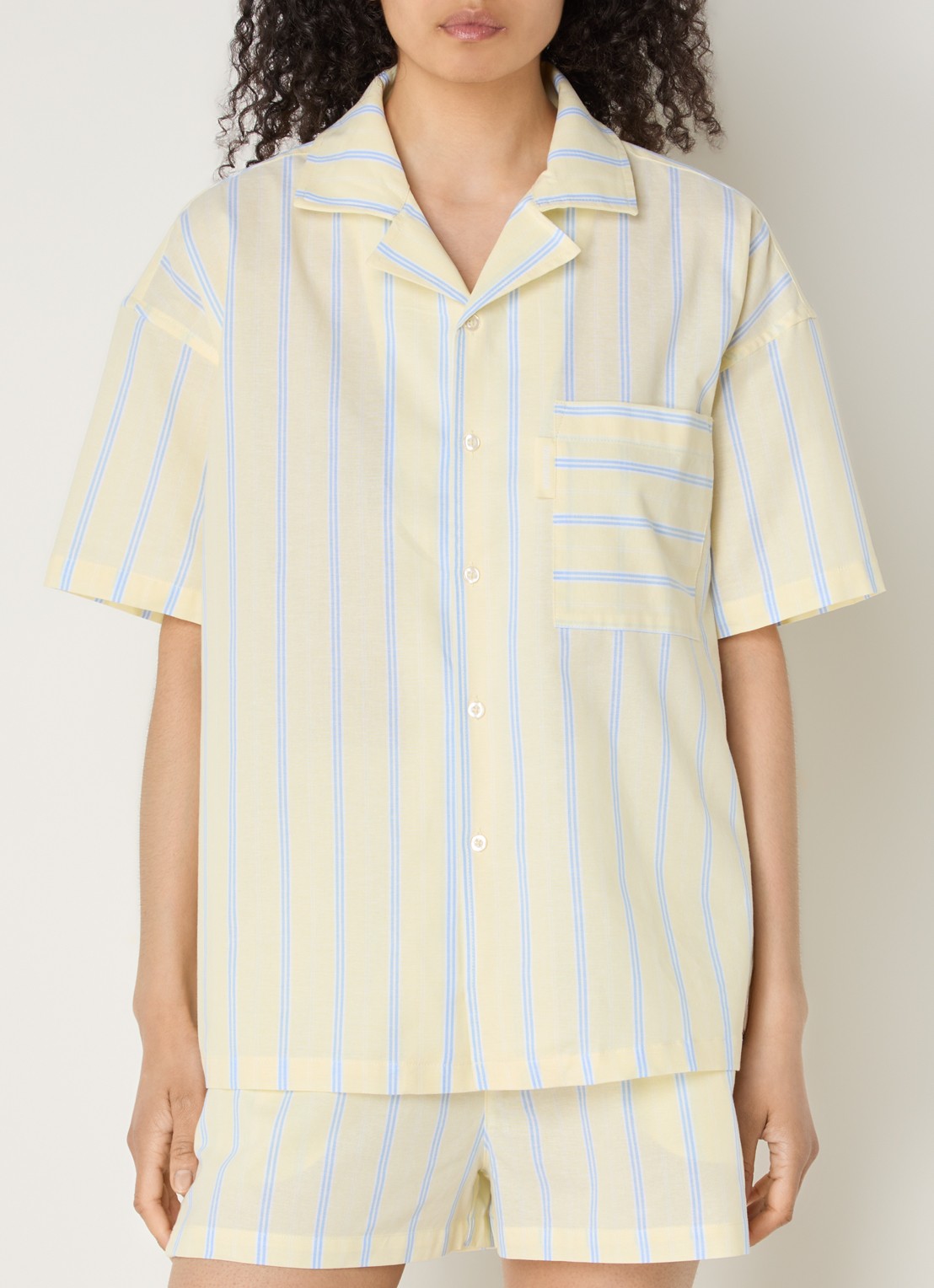 WRSTBHVR Tavi blouse met streepprint - detail lichtgeel