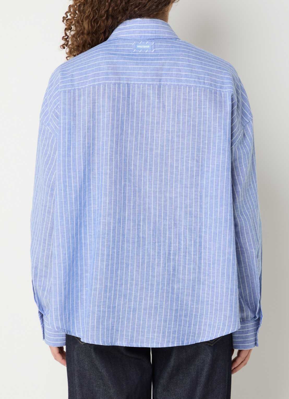 WRSTBHVR Tavi oversized blouse met streepprint en logo - achterkant 4 blauwgrijs