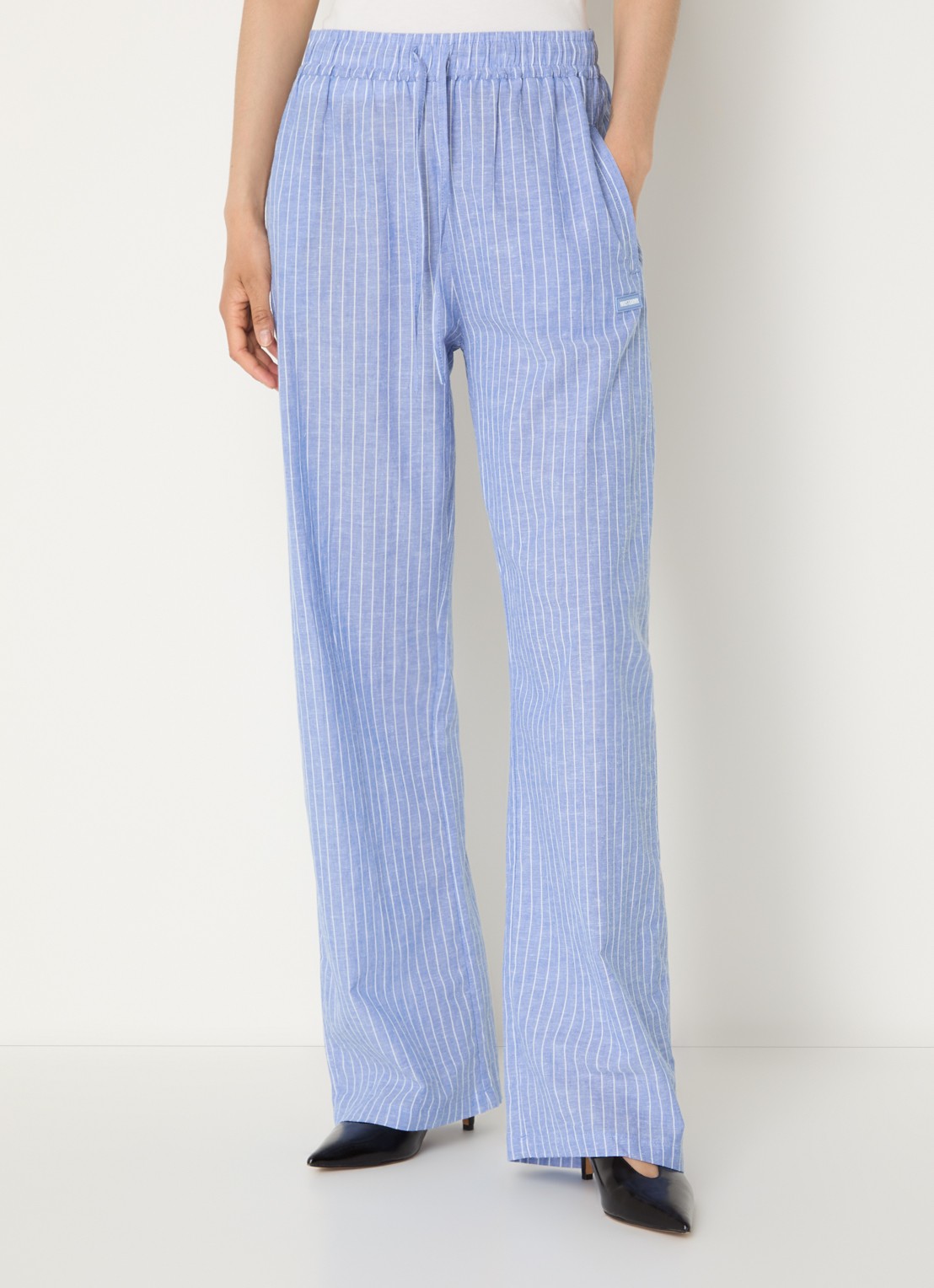 WRSTBHVR Tavina high waist straight fit broek in linnenblend - detail 2 blauwgrijs