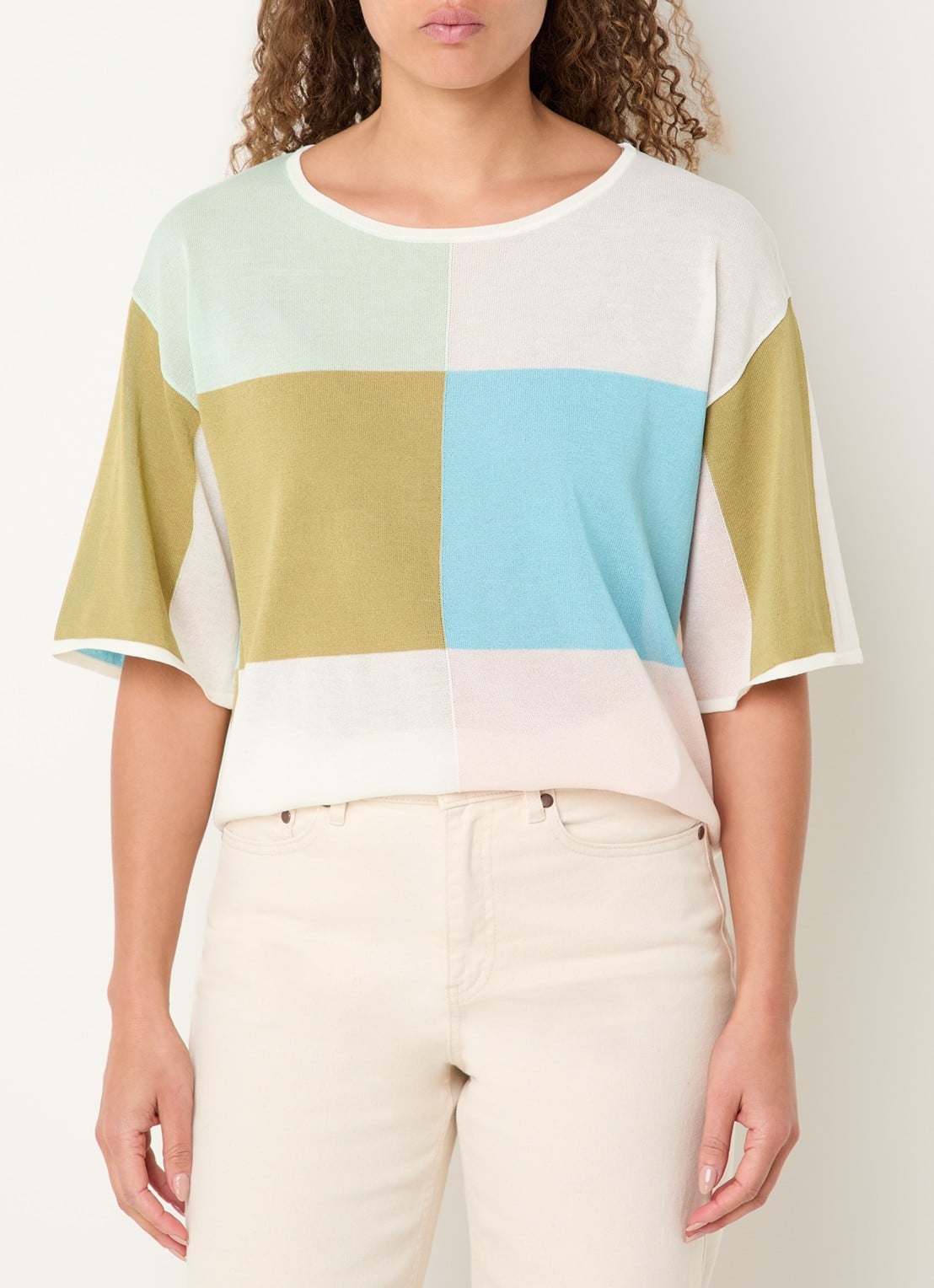 Xandres Aliena fijngebreide trui met colour blocking - detail 3 mosgroen