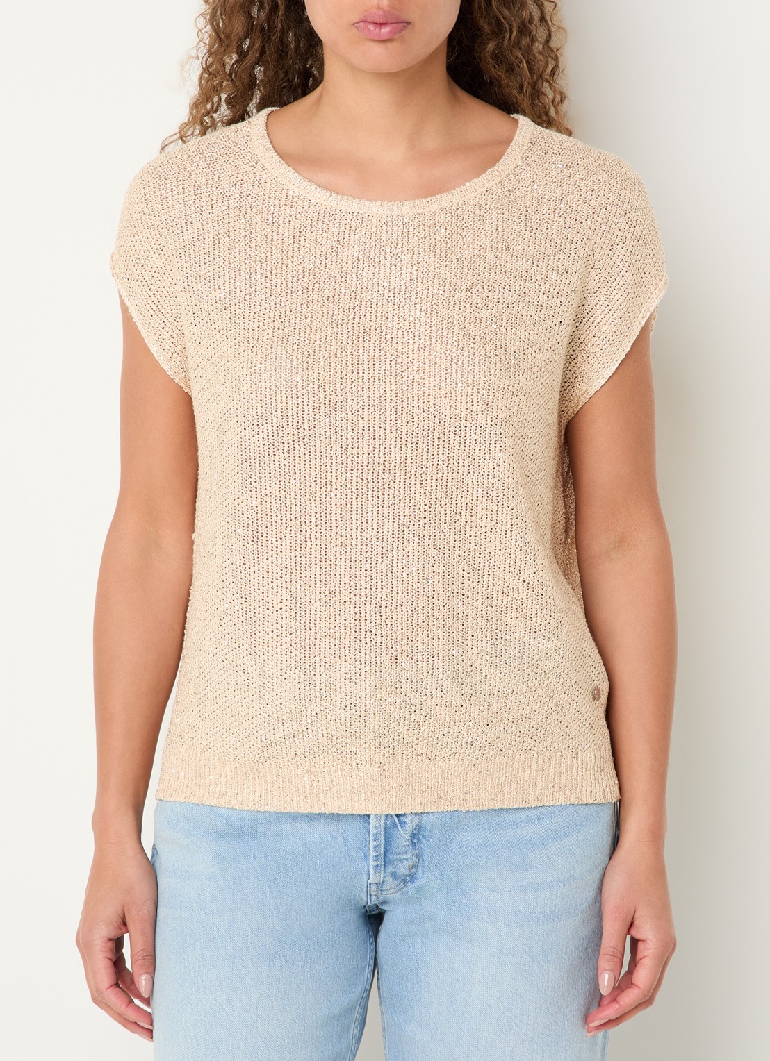 Xandres Amara grofgebreide trui met pailletten - detail 3 beige