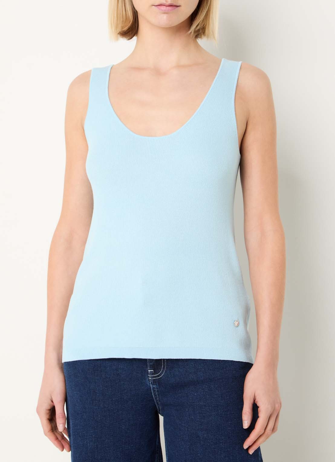Xandres Arina ribgebreide tanktop - detail lichtblauw