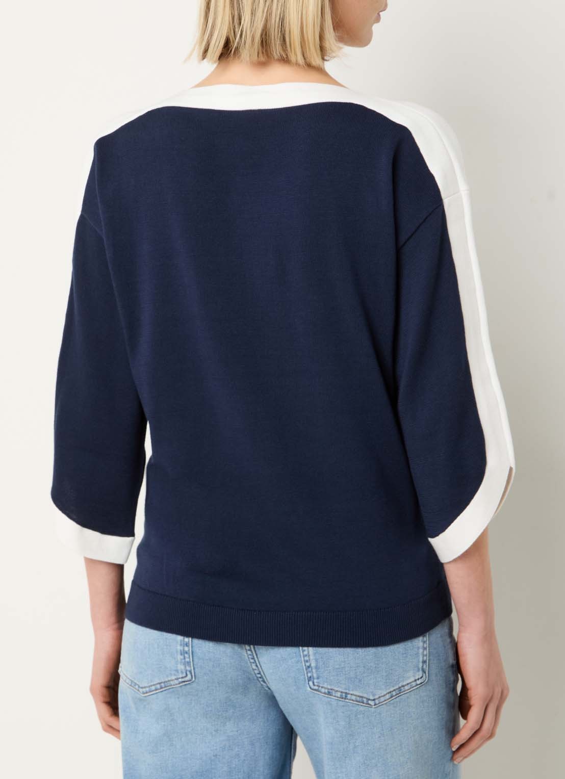 Xandres Azzuro fijngebreide pullover met boothals - achterkant 3 donkerblauw