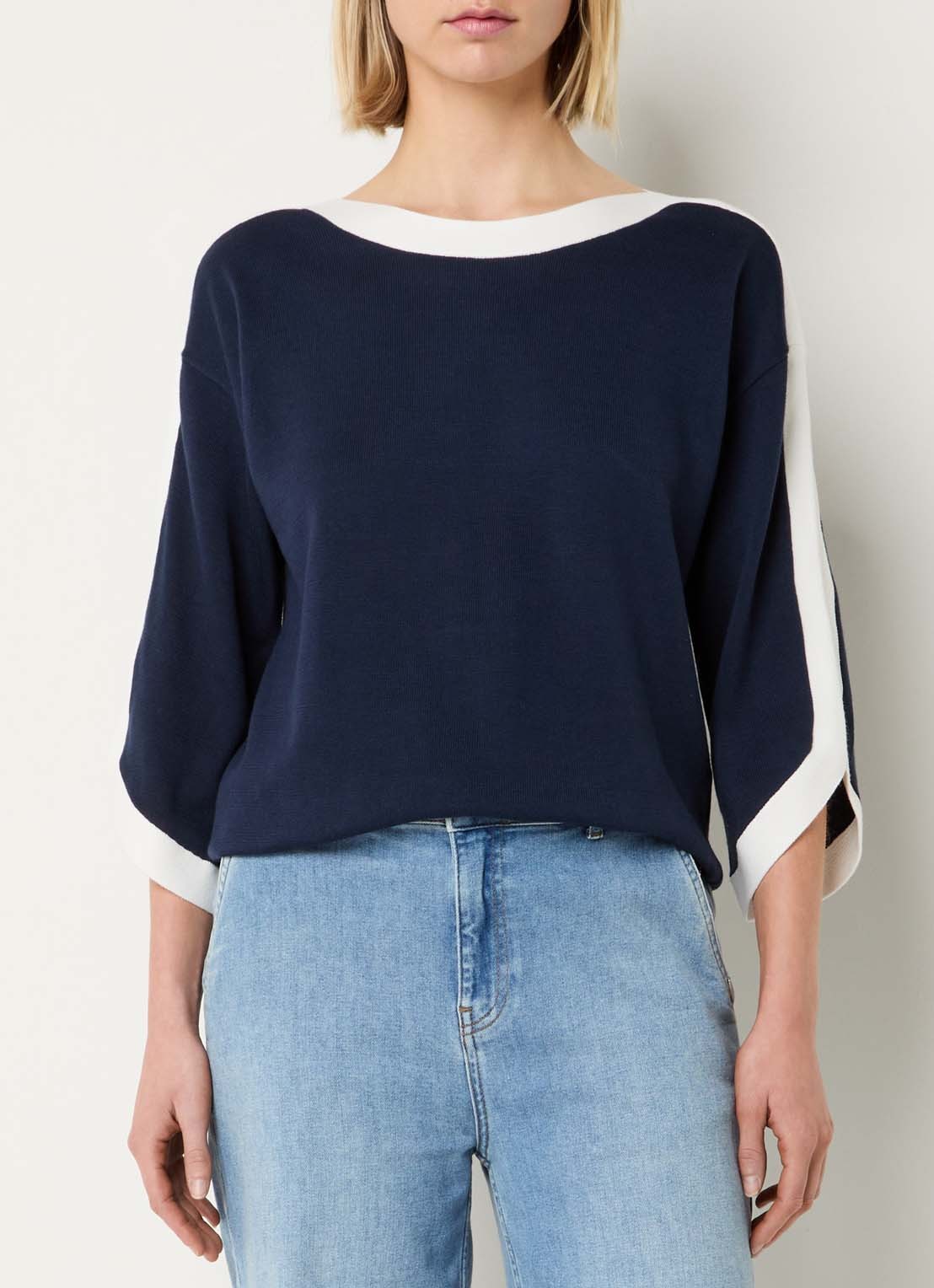 Xandres Azzuro fijngebreide pullover met boothals - detail 4 donkerblauw