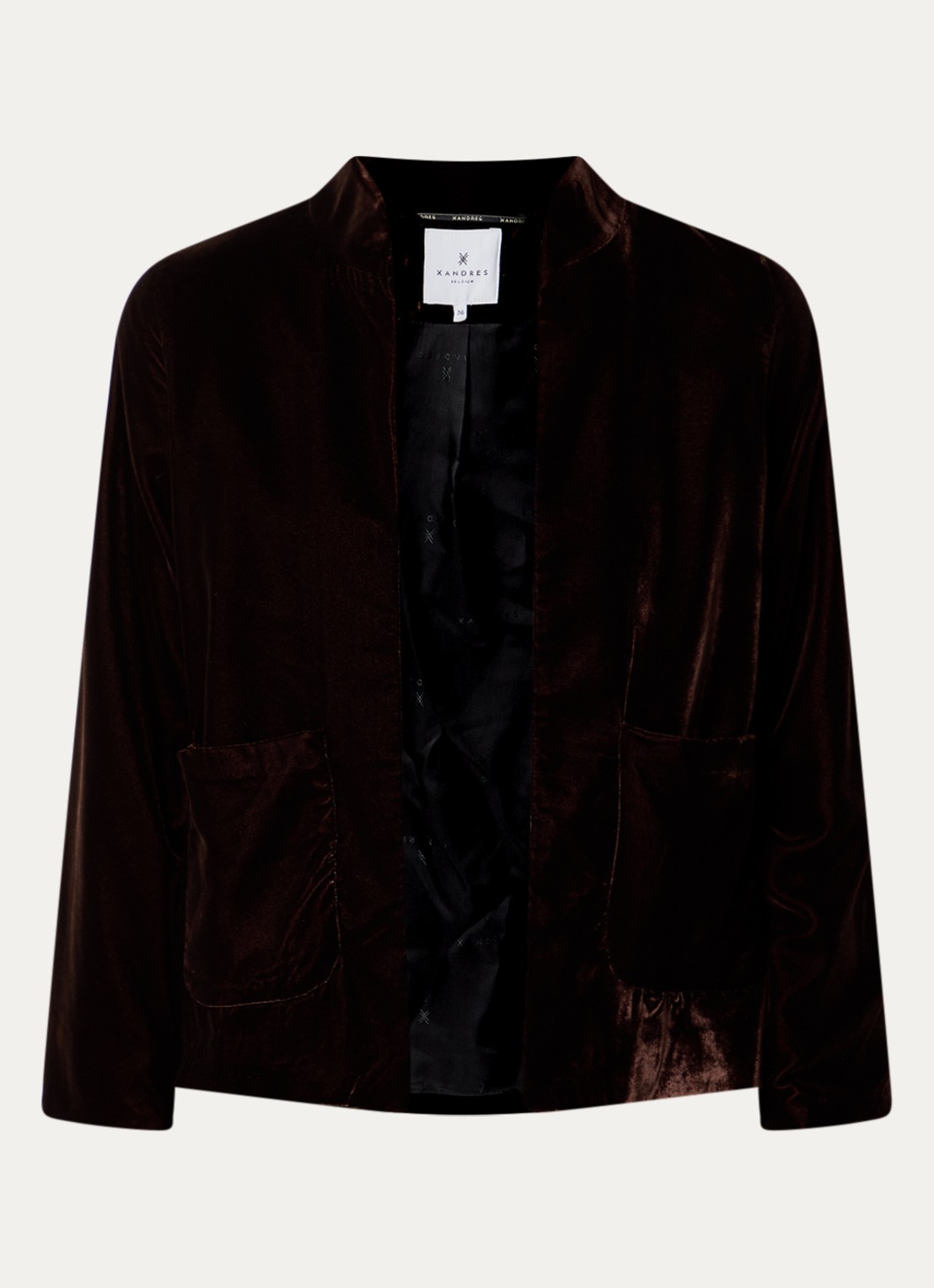 Xandres Babousch blazer van fluweel met opgestikte zakken - voorkant 2 donkerbruin