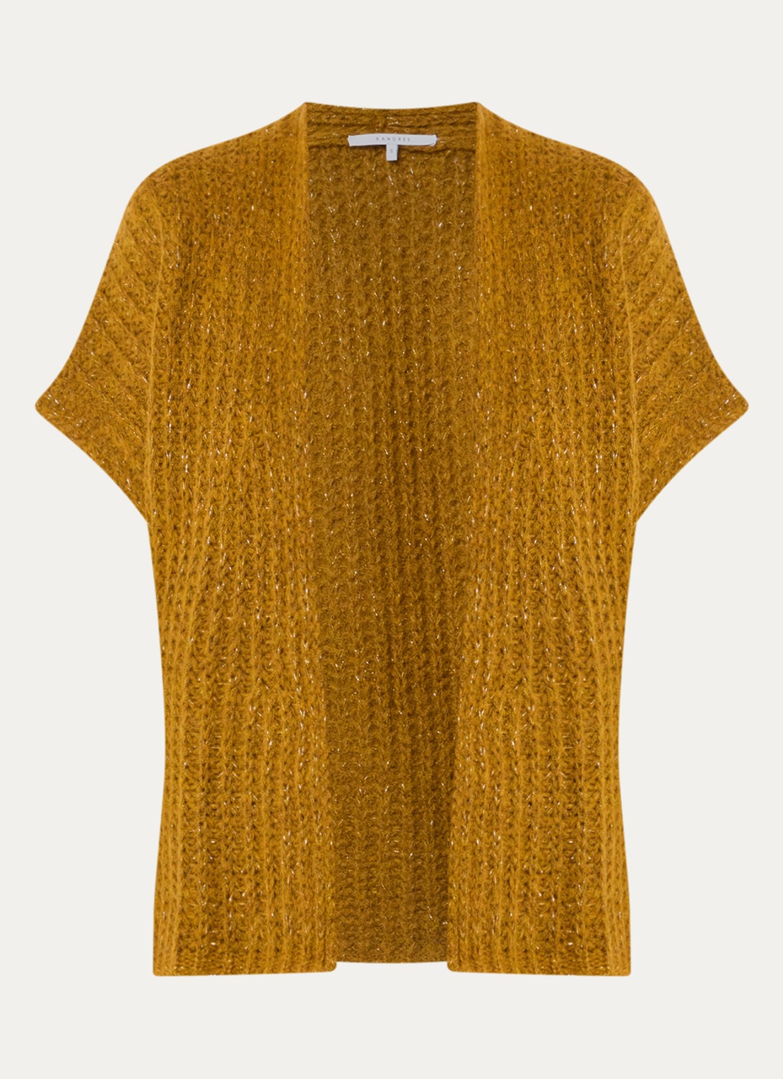 Xandres Bernadine grofgebreid openvallend vest in alpaca wolblend met lurex - voorkant 2 okergeel