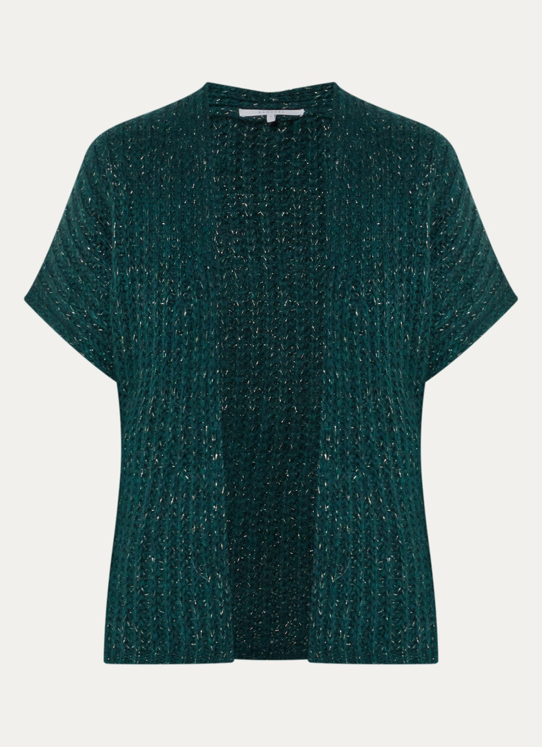 Xandres Bernadine grofgebreid openvallend vest in alpaca wolblend met lurex - voorkant 2 donkergroen