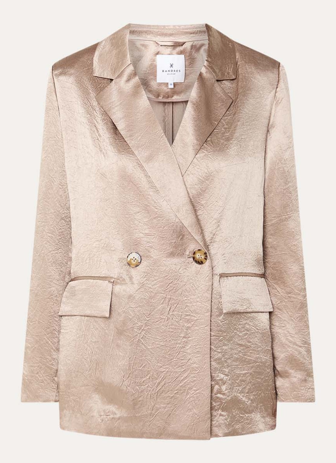 Xandres Bilia double-breasted blazer met klepzakken en metallic finish - voorkant lichtbruin