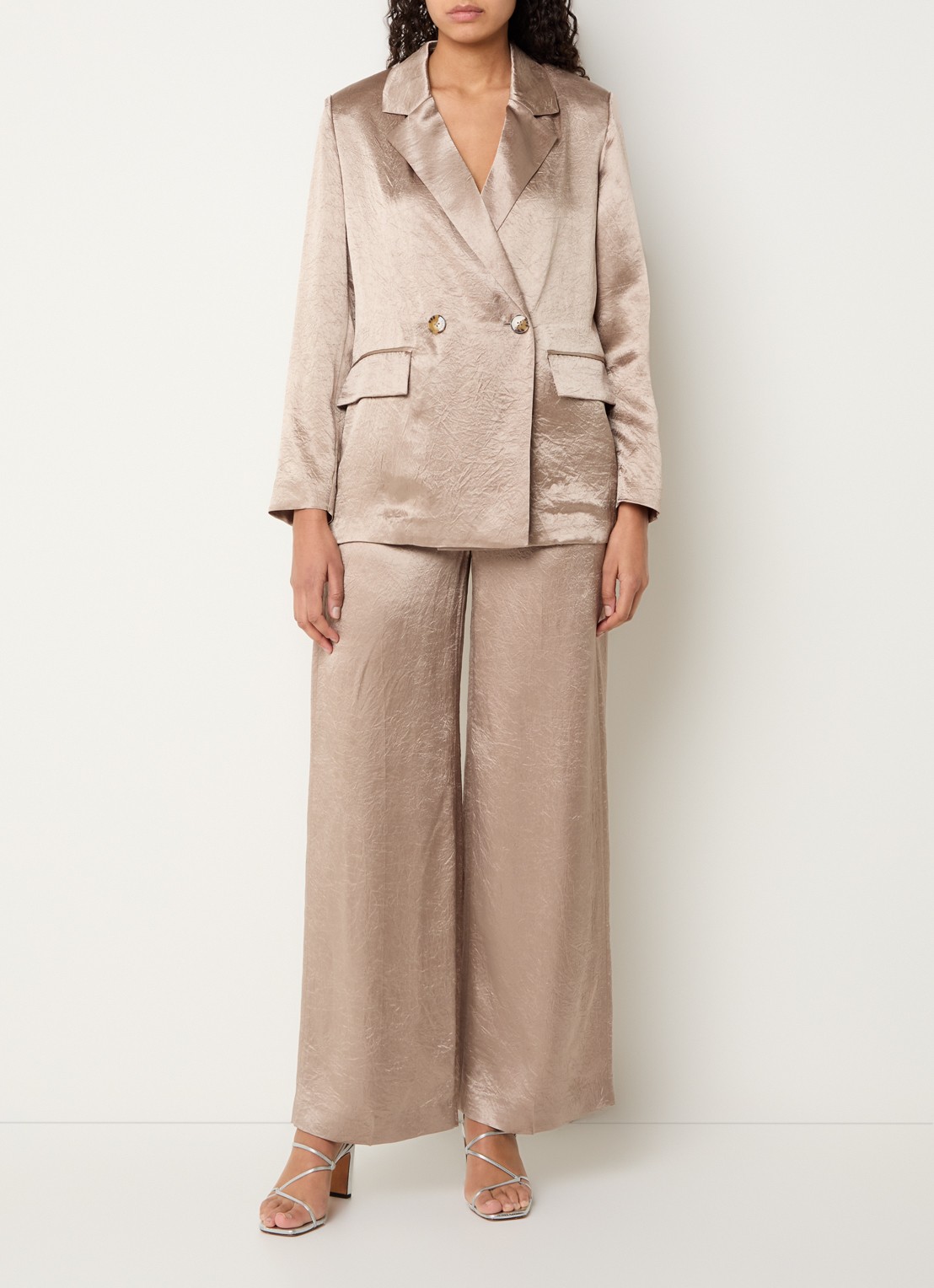 Xandres Bilia double-breasted blazer met klepzakken en metallic finish - voorkant 2 lichtbruin