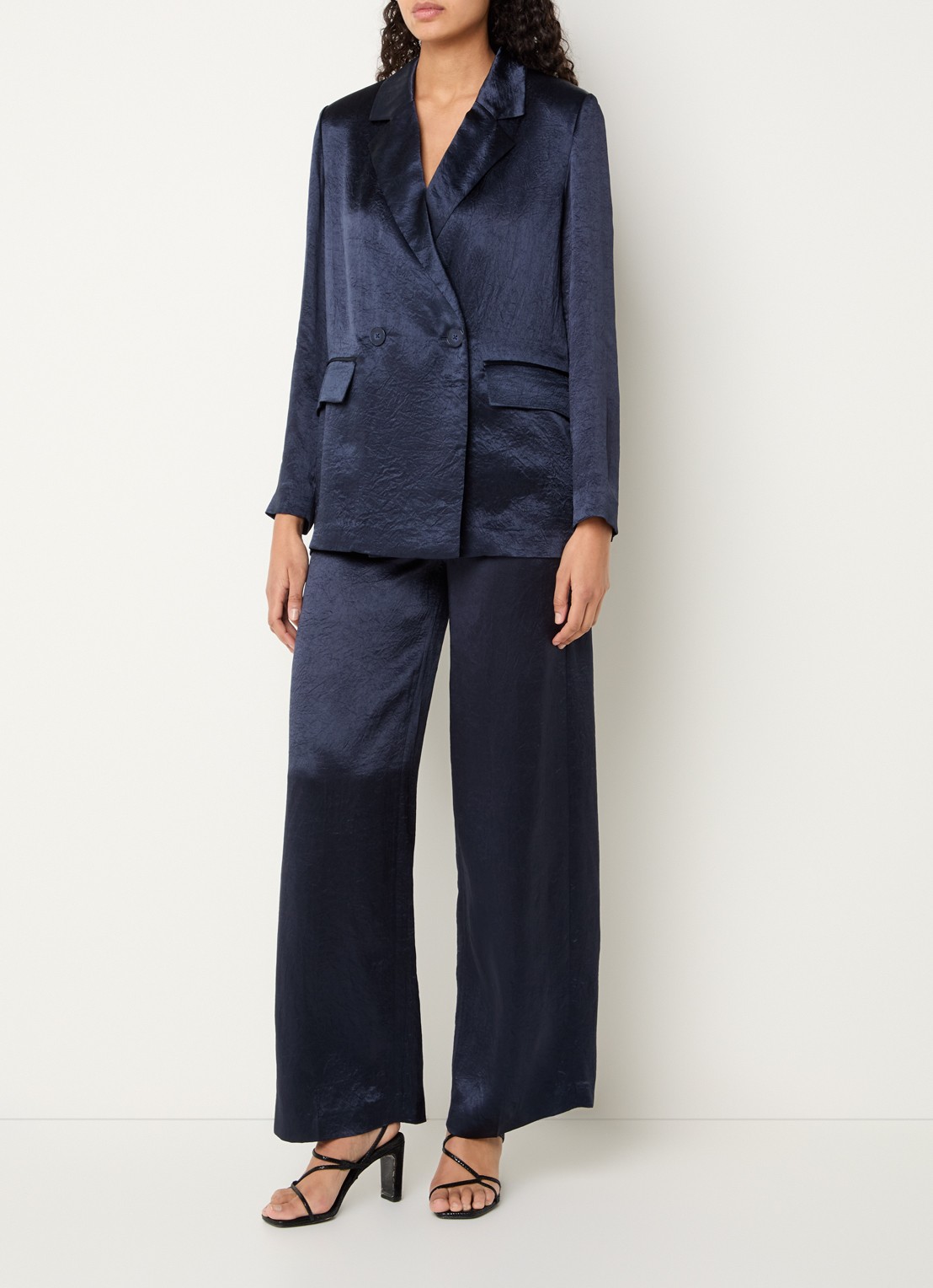 Xandres Bilia double-breasted blazer met klepzakken en metallic finish - voorkant 3 donkerblauw