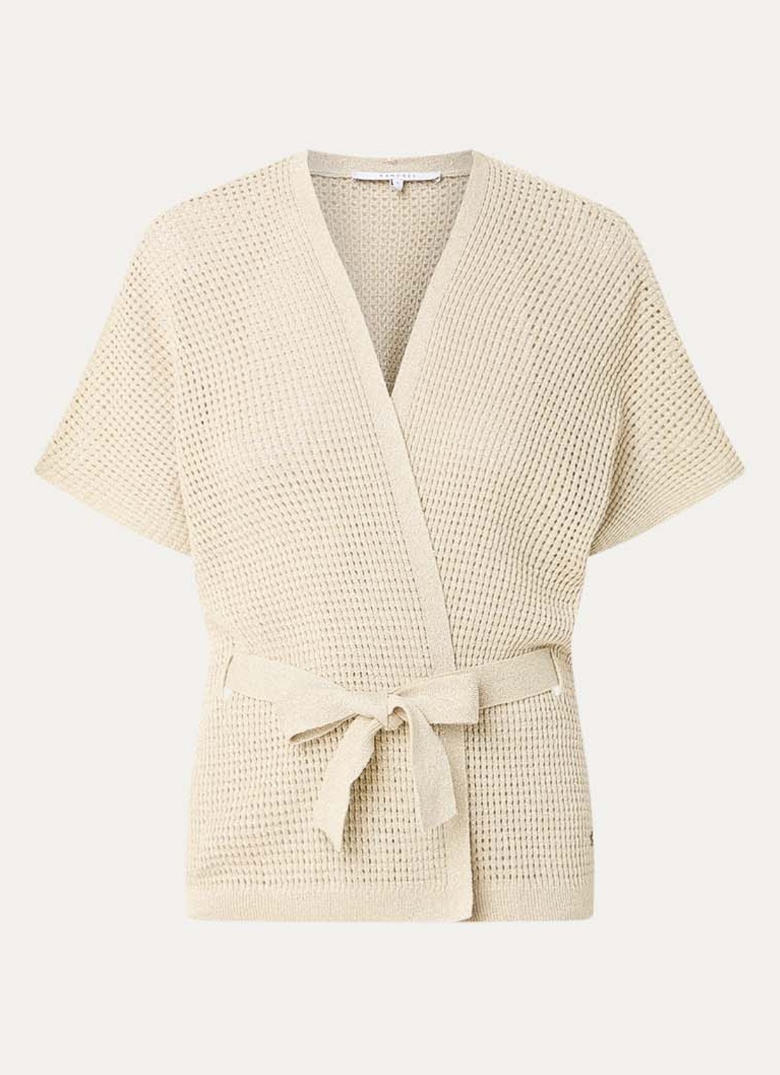 Xandres Binta grofgebreid gilet met lurex en strikceintuur - voorkant 3 lindegroen