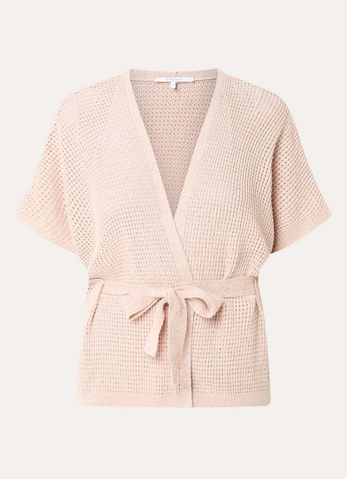 Xandres Binta grofgebreid gilet met lurex en strikceintuur - voorkant 2 oudroze