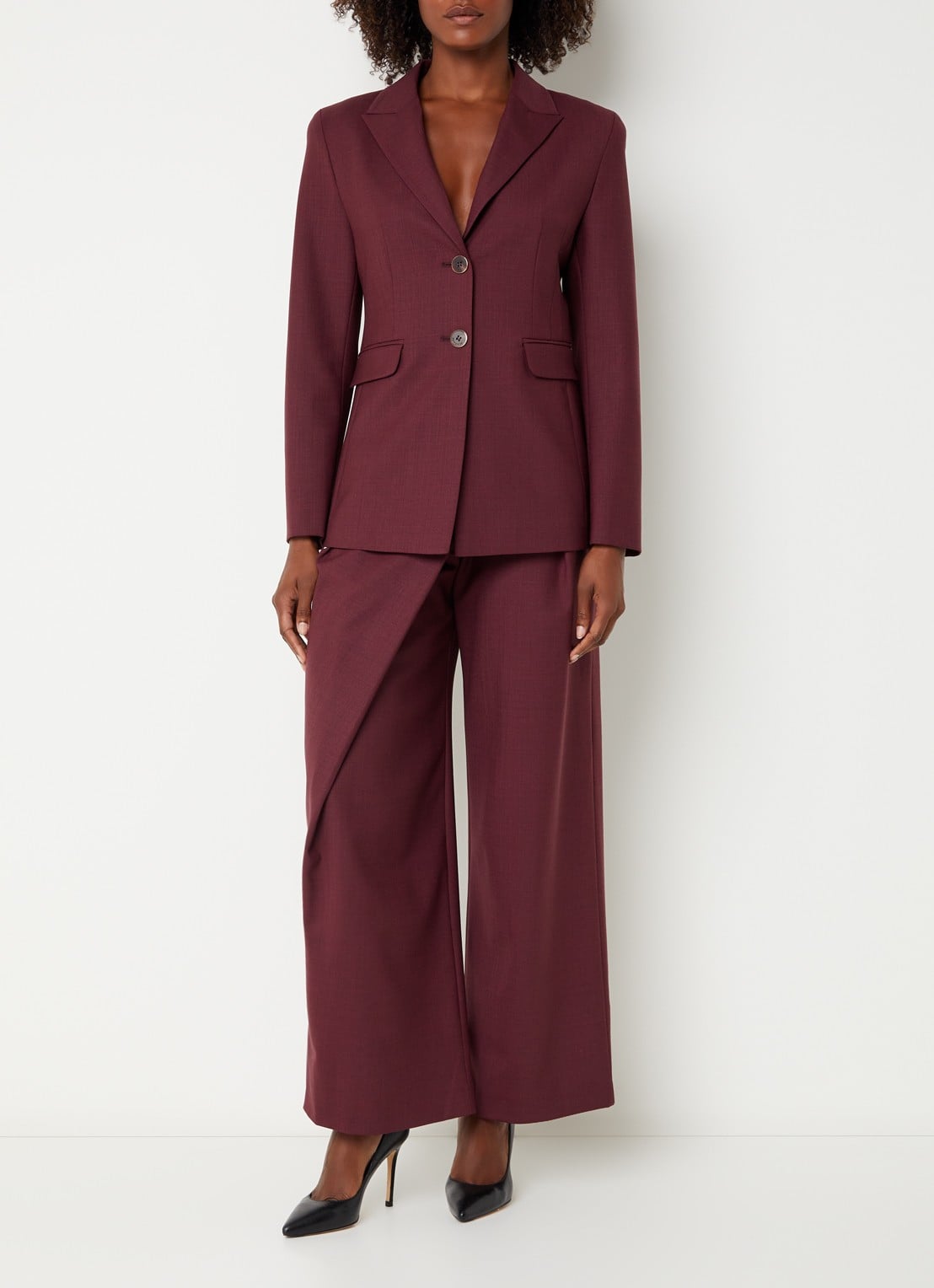 Xandres Blissia blazer in wolblend met klepzakken - voorkant 4 aubergine