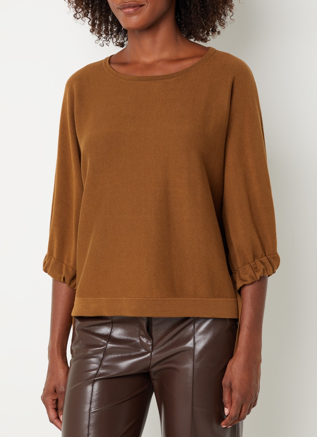 Xandres Fijngebreide pullover met ronde hals - detail 4 cognac