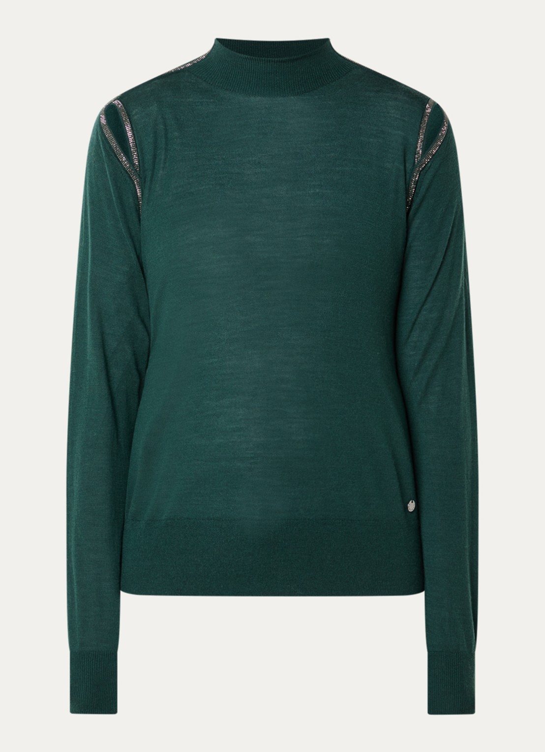 Xandres Galega fijngebreide trui van wol met cut-out detail en strass - voorkant donkergroen