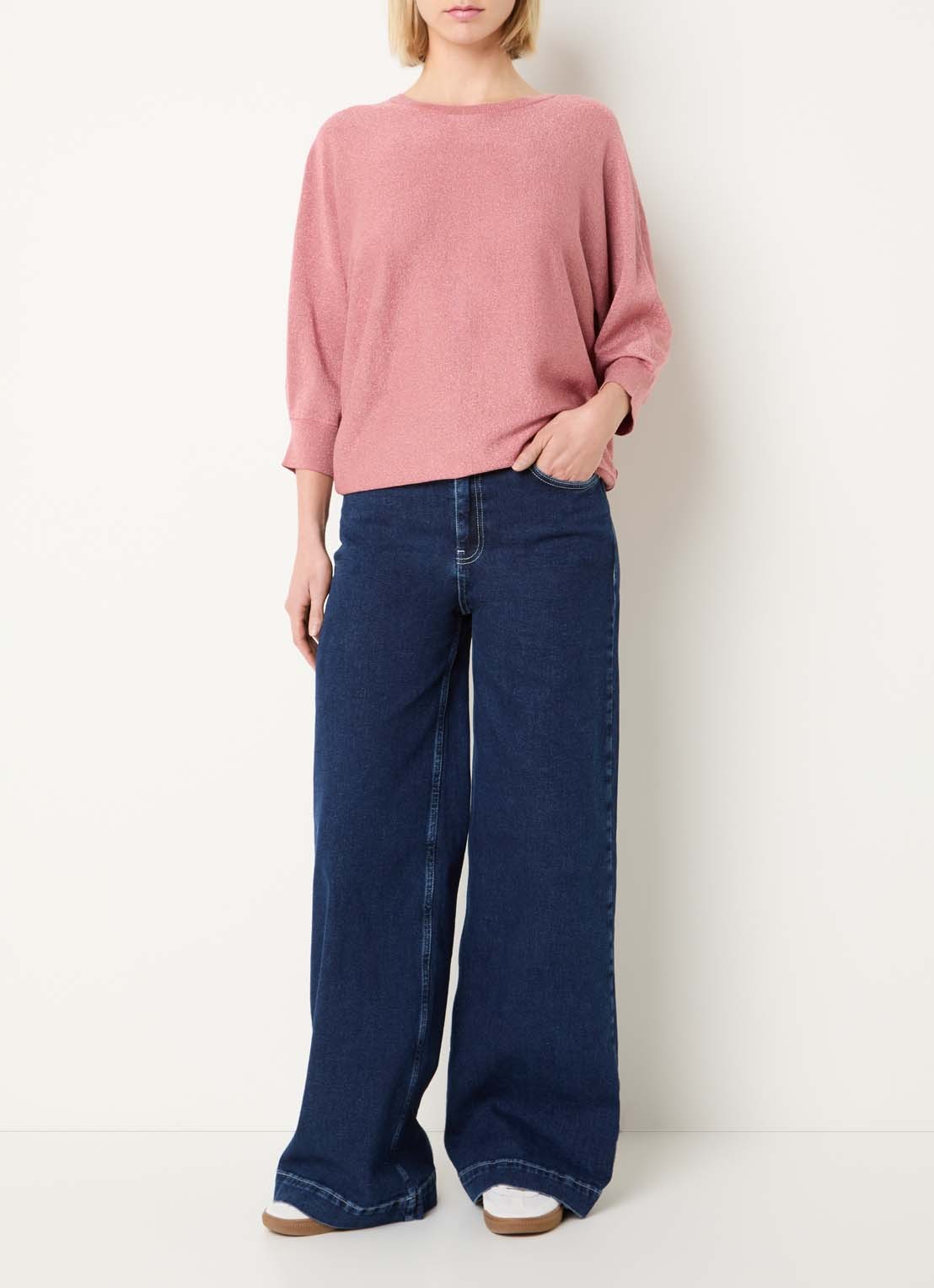 Xandres Gerett fijngebreide pullover met lurex - voorkant 3 koraalroze