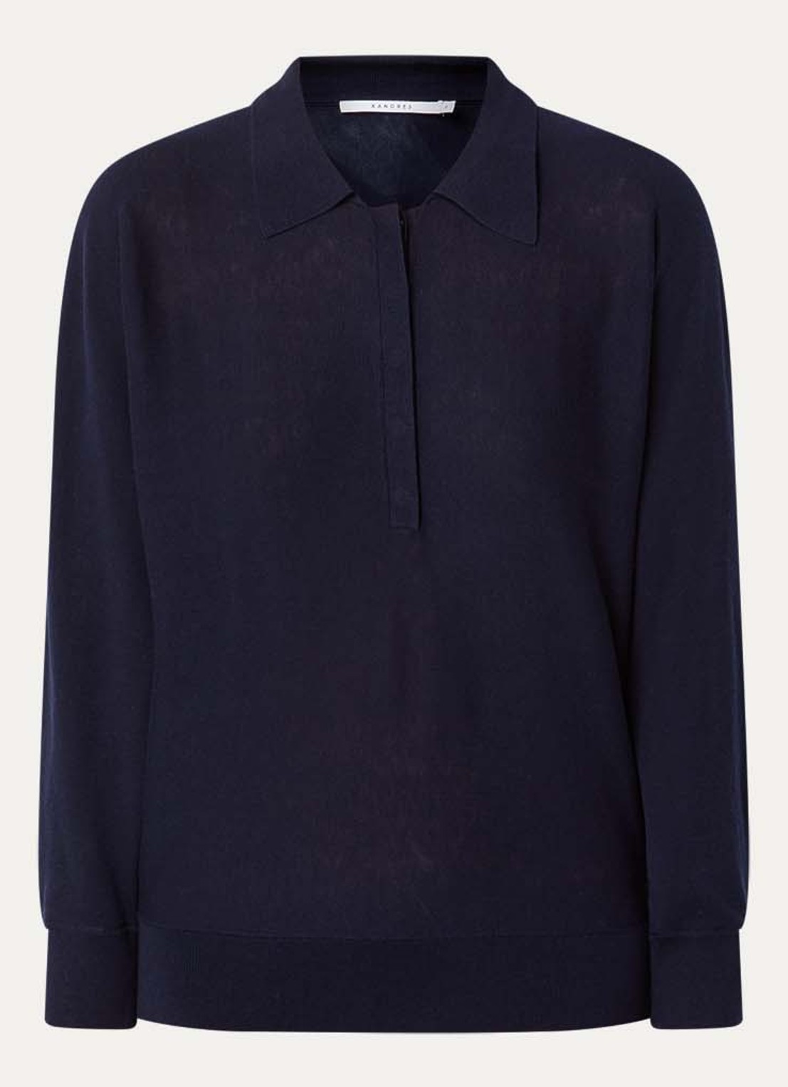 Xandres Ginny fijngebreide polo in zijdeblend - voorkant 3 donkerblauw