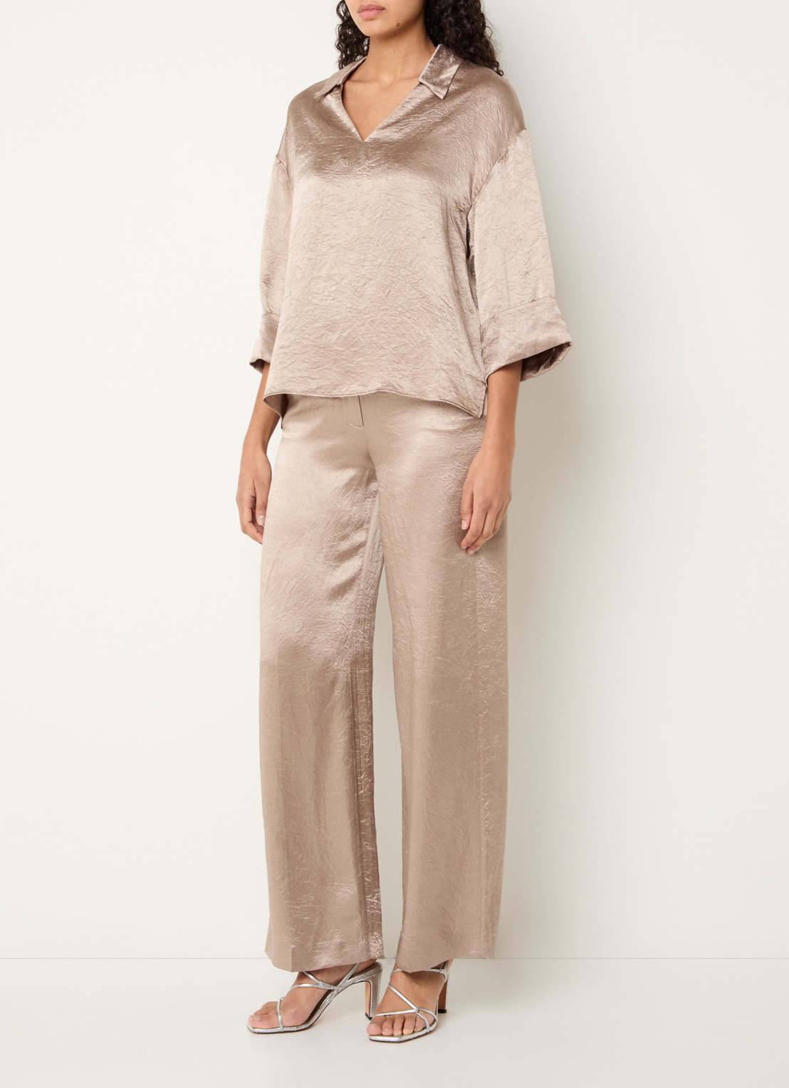 Xandres Halexa tuniek met metallic finish - voorkant 2 lichtbruin