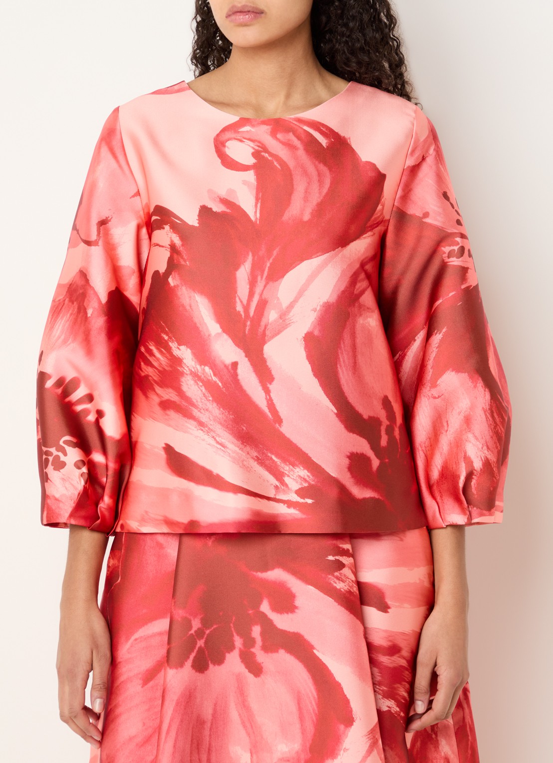 Xandres Hanzie tuniek met pofmouw en bloemenprint - detail 2 rood
