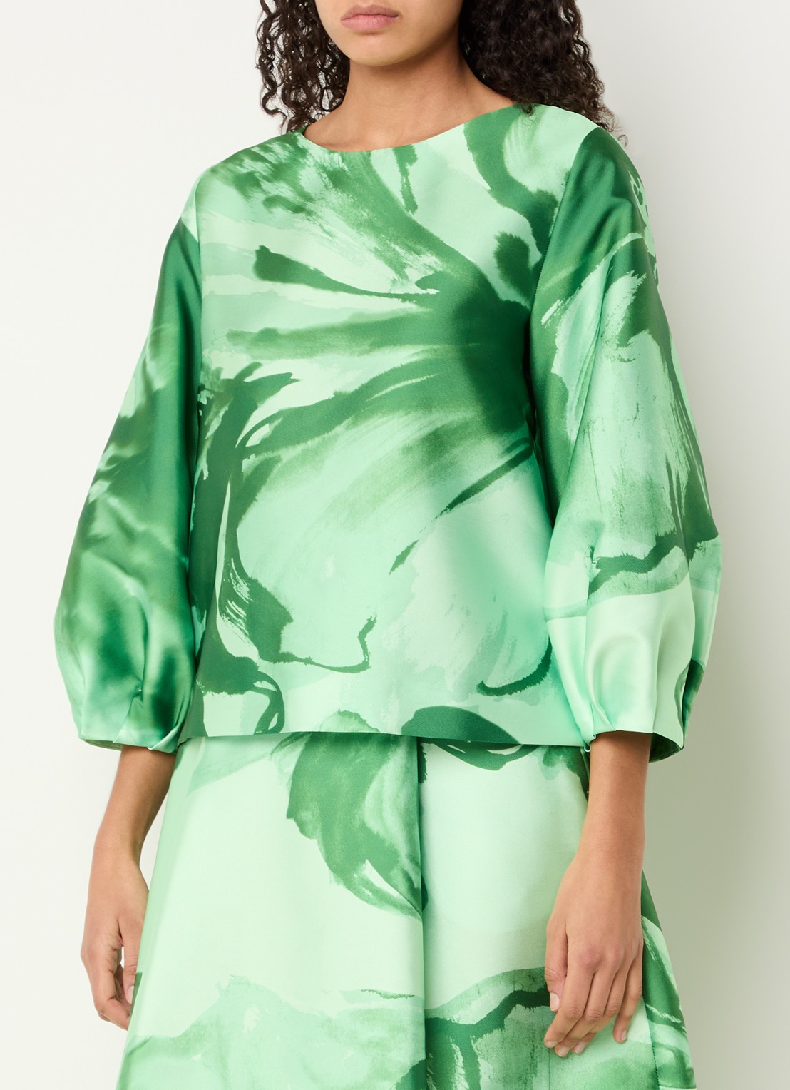 Xandres Hanzie tuniek met pofmouw en bloemenprint - detail 3 groen