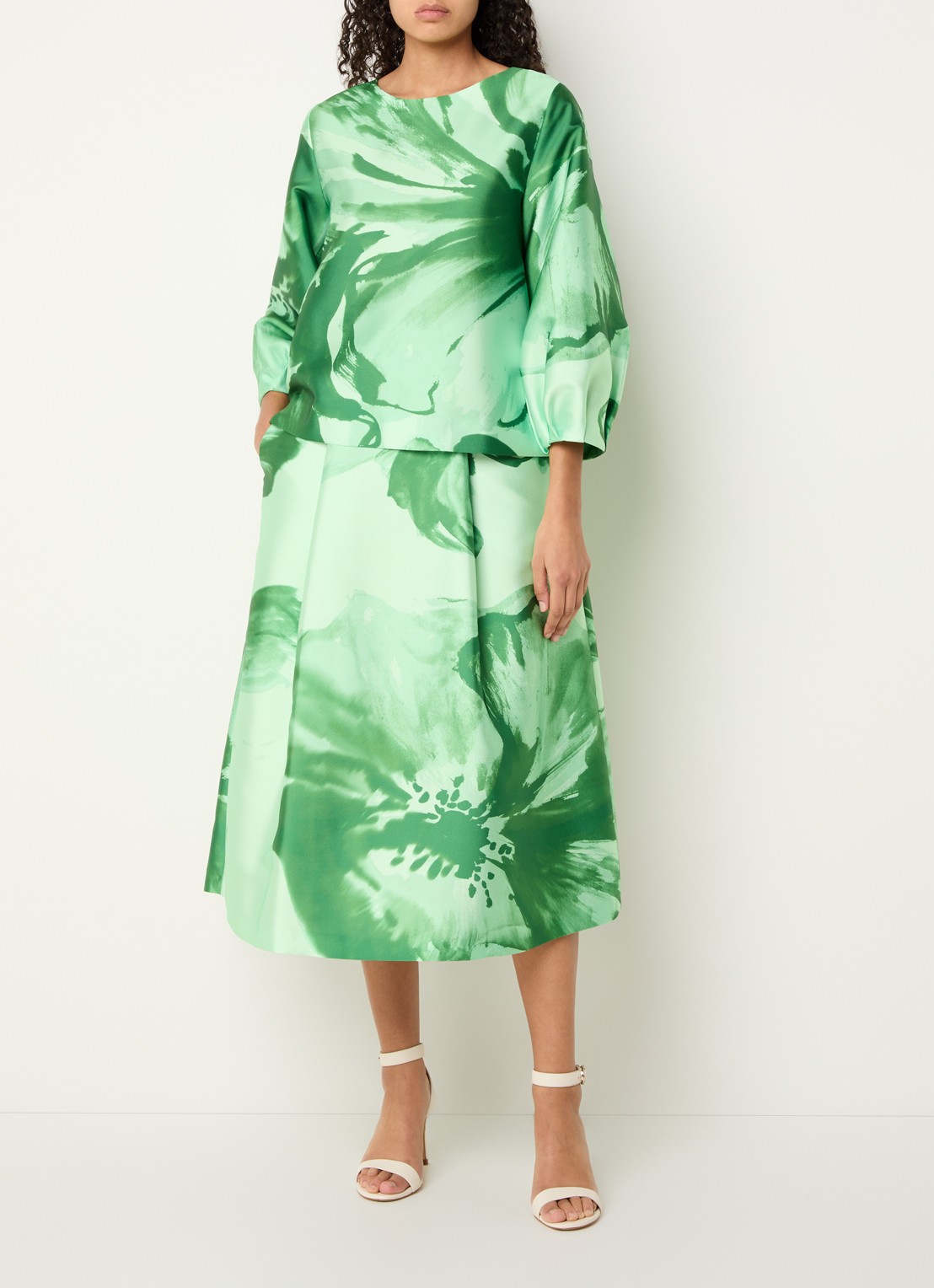 Xandres Hanzie tuniek met pofmouw en bloemenprint - voorkant 2 groen