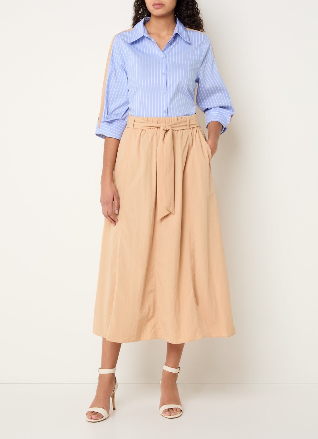 Xandres Hatriena blouse met streepprint - voorkant 3 blauwgrijs