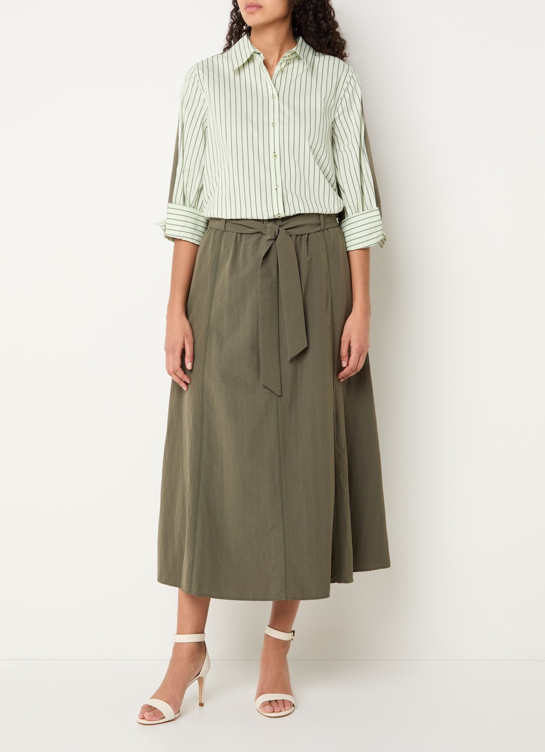Xandres Hatriena blouse met streepprint - voorkant 4 lindegroen