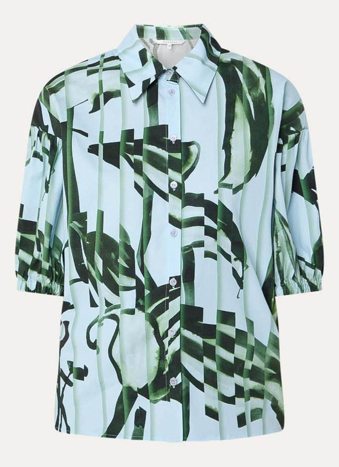 Xandres Hebad blouse met bloemenprint en pofmouw - voorkant 3 blauwgrijs