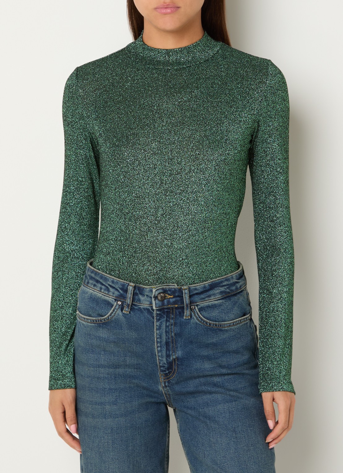 Xandres Hellas fijngebreide top met lurex - detail donkergroen