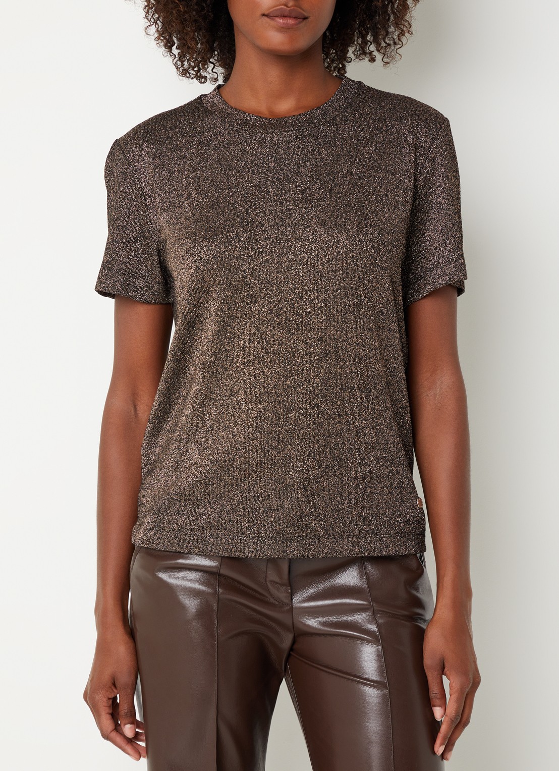 Xandres Helle top met lurex en stretch - detail 4 bruin