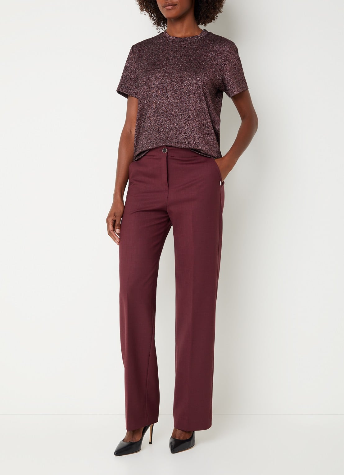 Xandres Helle top met lurex en stretch - voorkant 2 aubergine