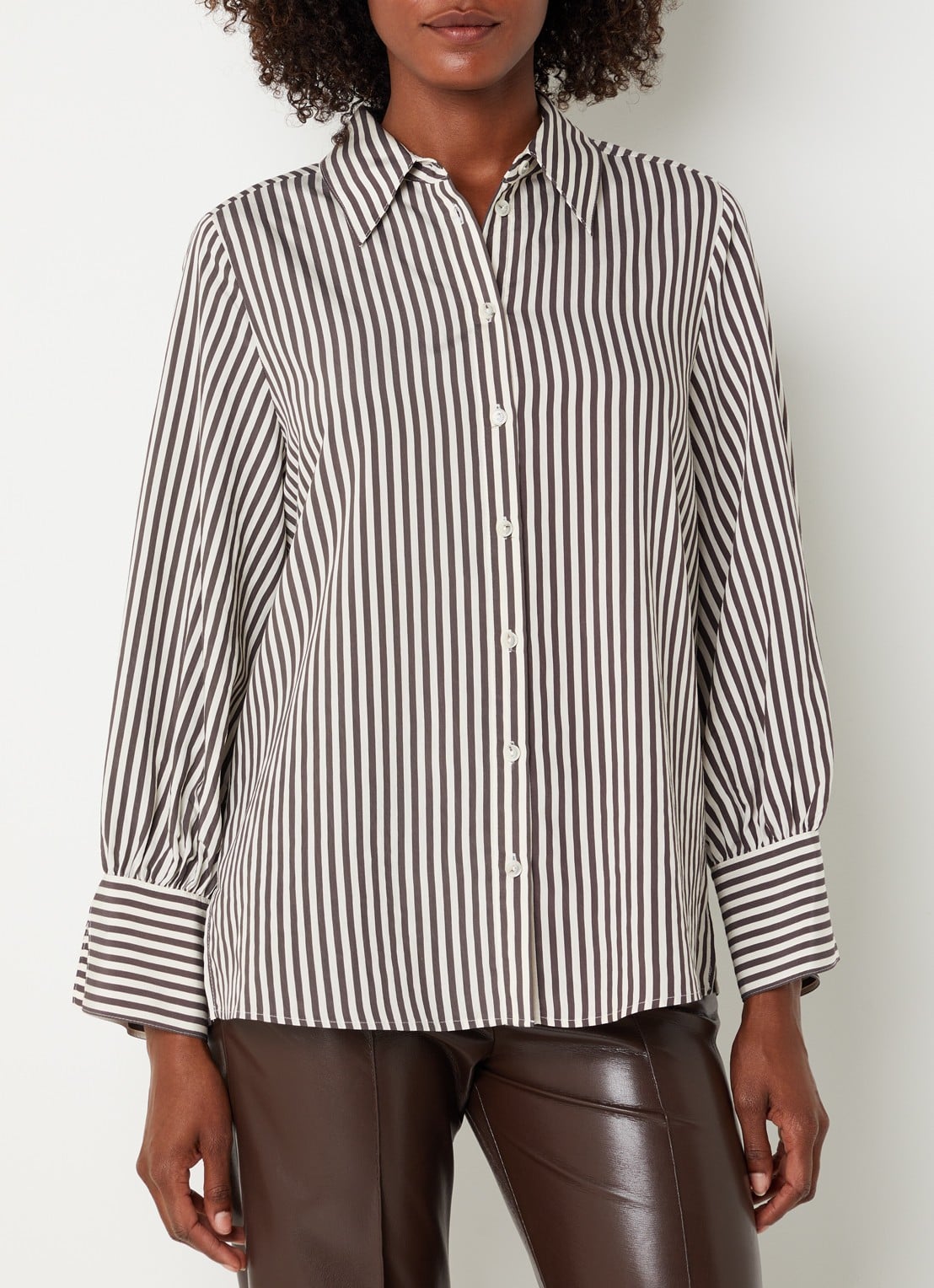 Xandres Heloisa blouse met streepprint - detail 4 donkerbruin