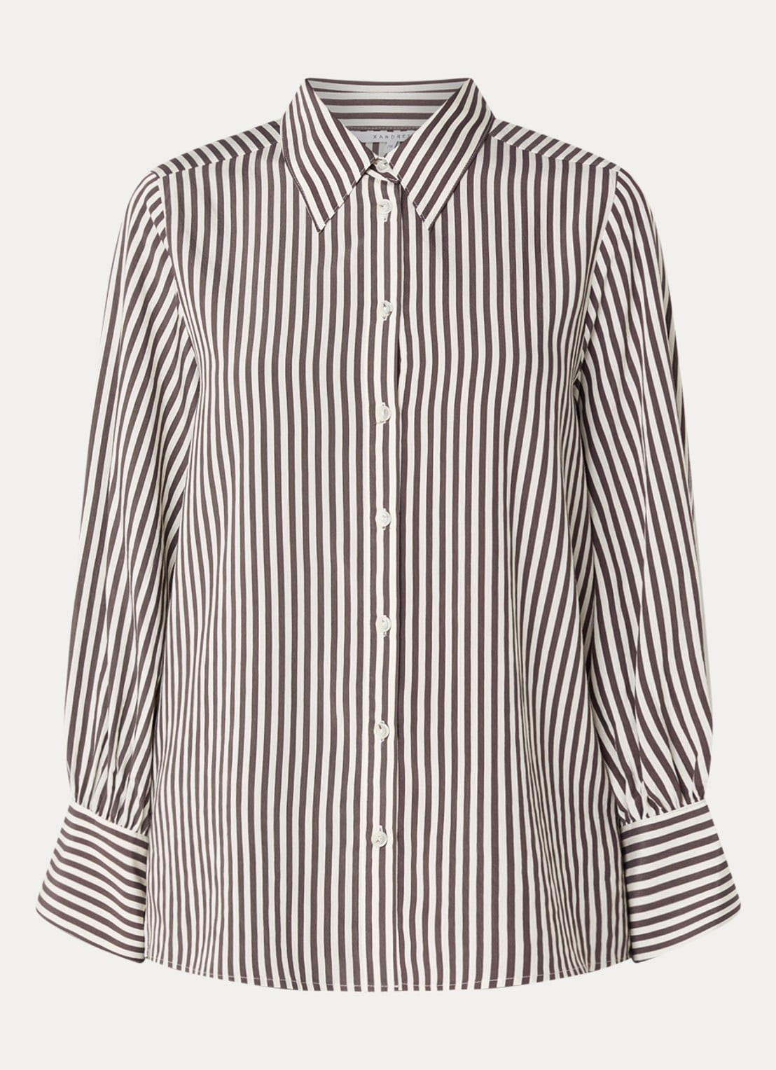 Xandres Heloisa blouse met streepprint - voorkant donkerbruin