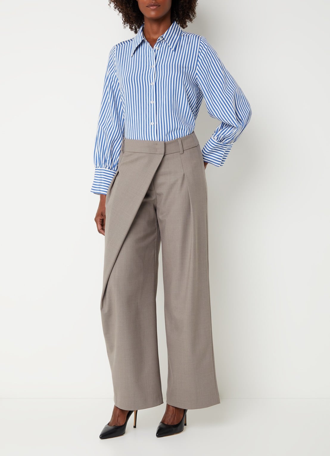 Xandres Heloisa blouse met streepprint - voorkant 3 kobaltblauw