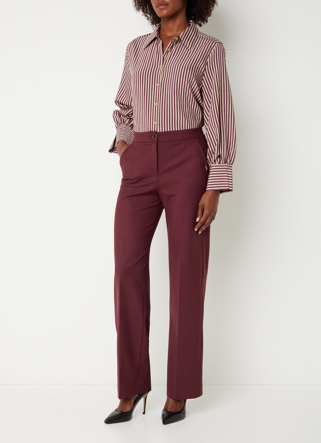 Xandres Heloisa blouse met streepprint - voorkant 3 aubergine