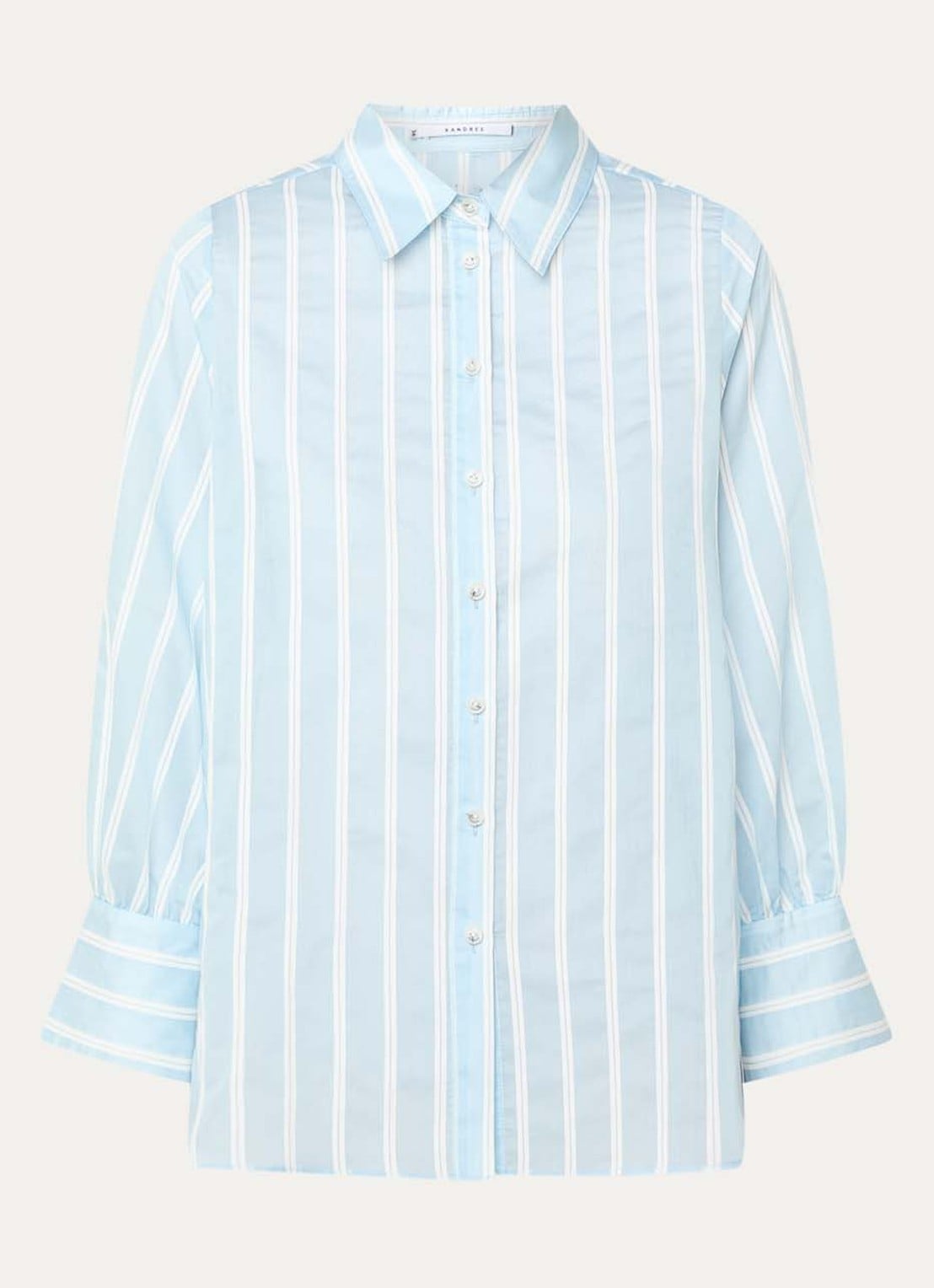 Xandres Heloisa semi-transparante blouse met streepprint - voorkant 2 lichtblauw