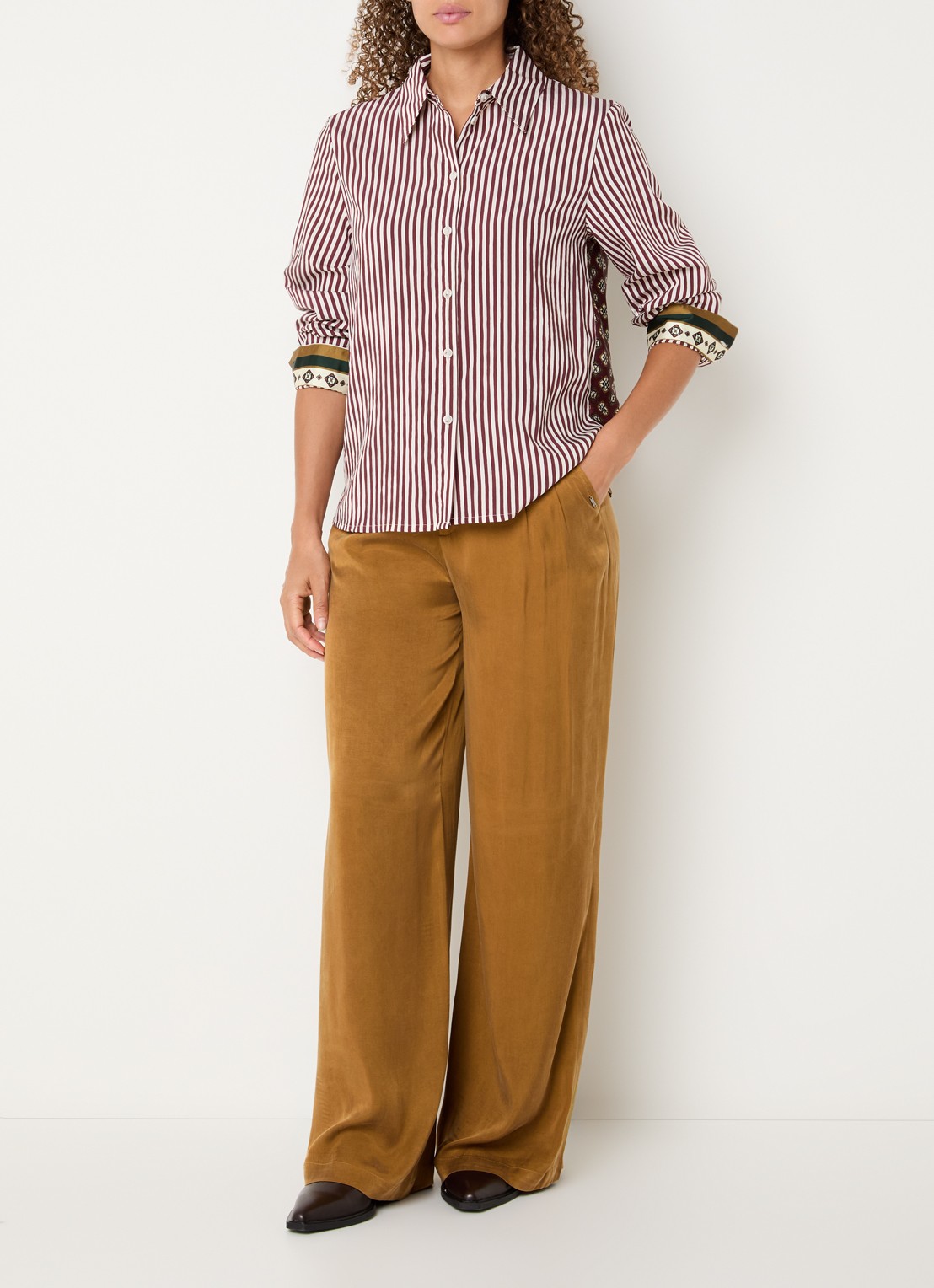 Xandres Henk blouse met streepprint - voorkant 3 bordeauxrood