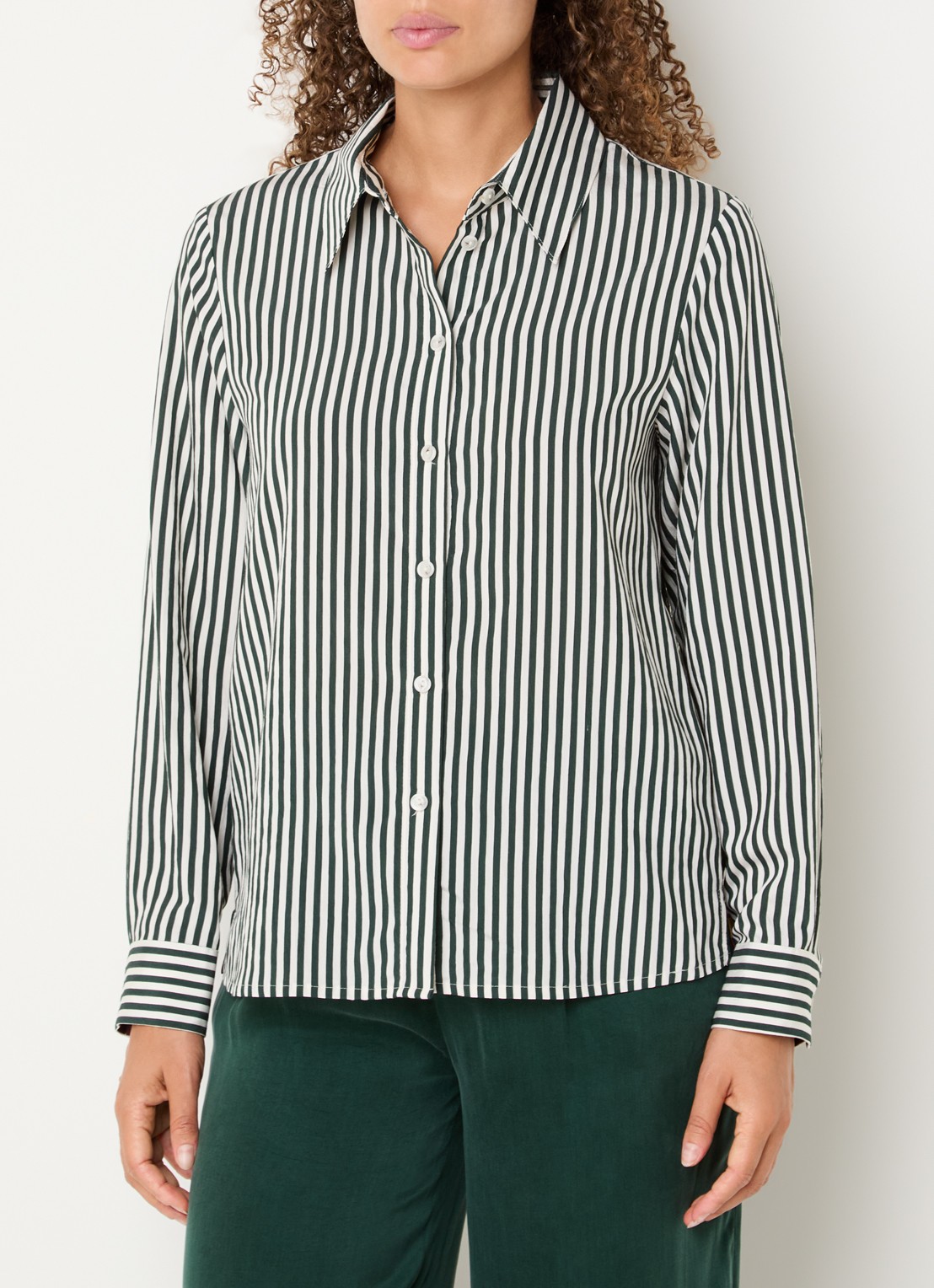 Xandres Henk blouse met streepprint - detail 2 donkergroen