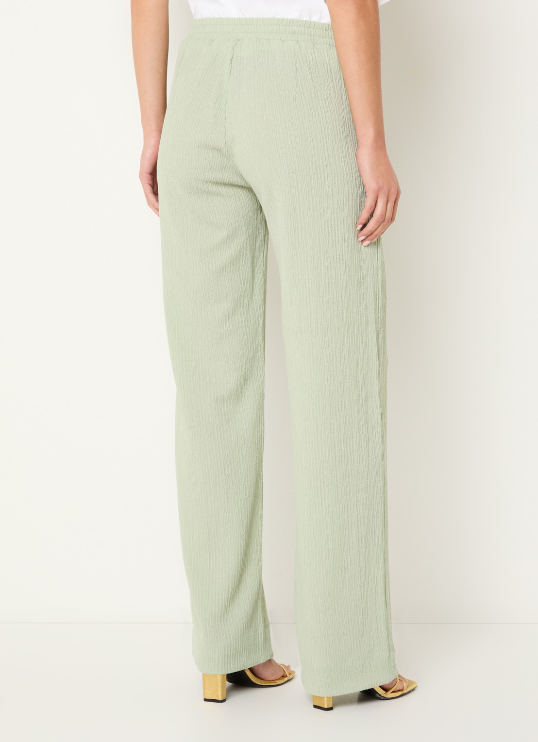 Xandres High waist straight fit broek met steekzakken - achterkant 3 lindegroen