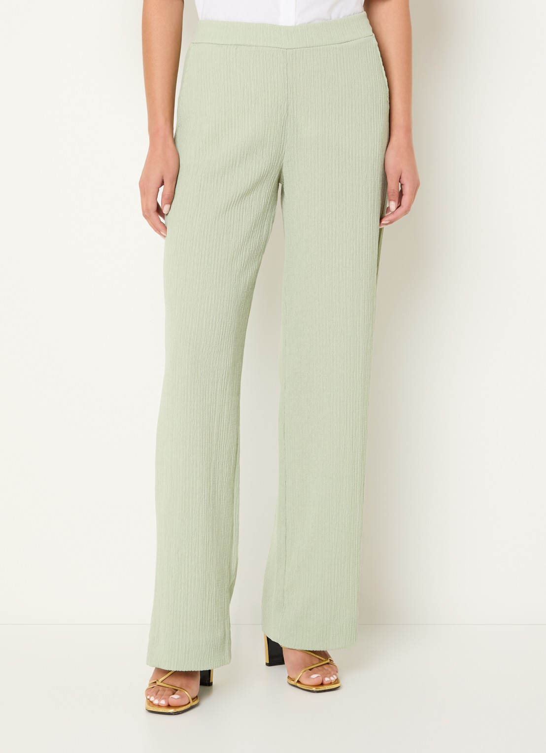Xandres High waist straight fit broek met steekzakken - detail 4 lindegroen