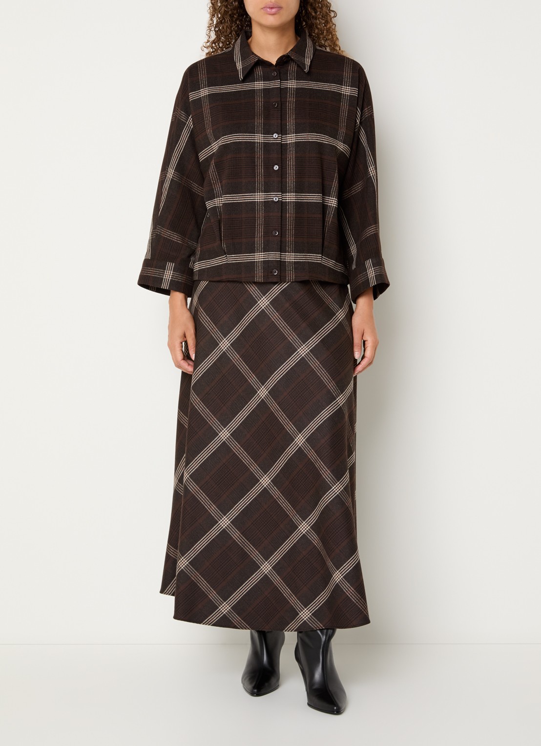 Xandres Hilou blouse met ruitdessin - voorkant 2 bruin