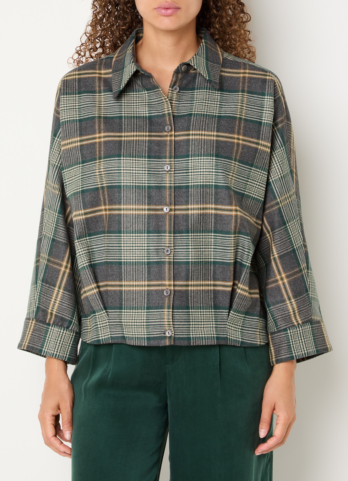 Xandres Hilou blouse met ruitdessin - detail 4 groen