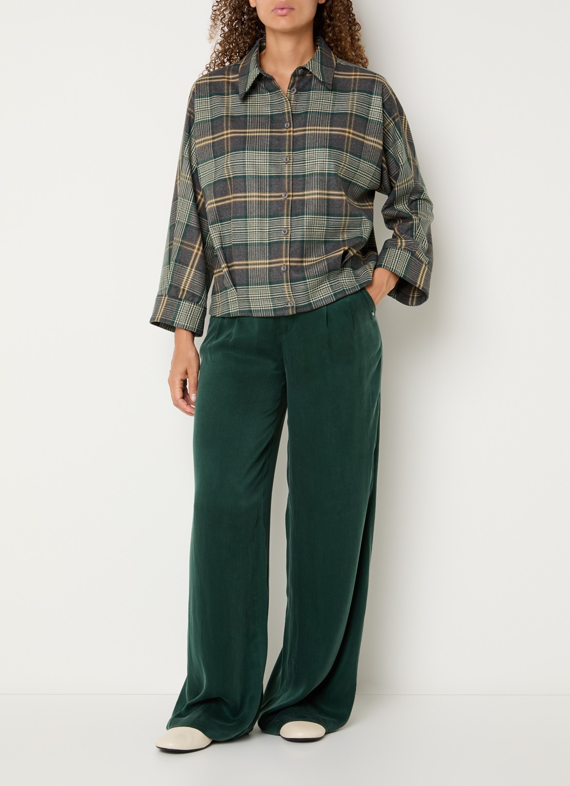 Xandres Hilou blouse met ruitdessin - voorkant 2 groen