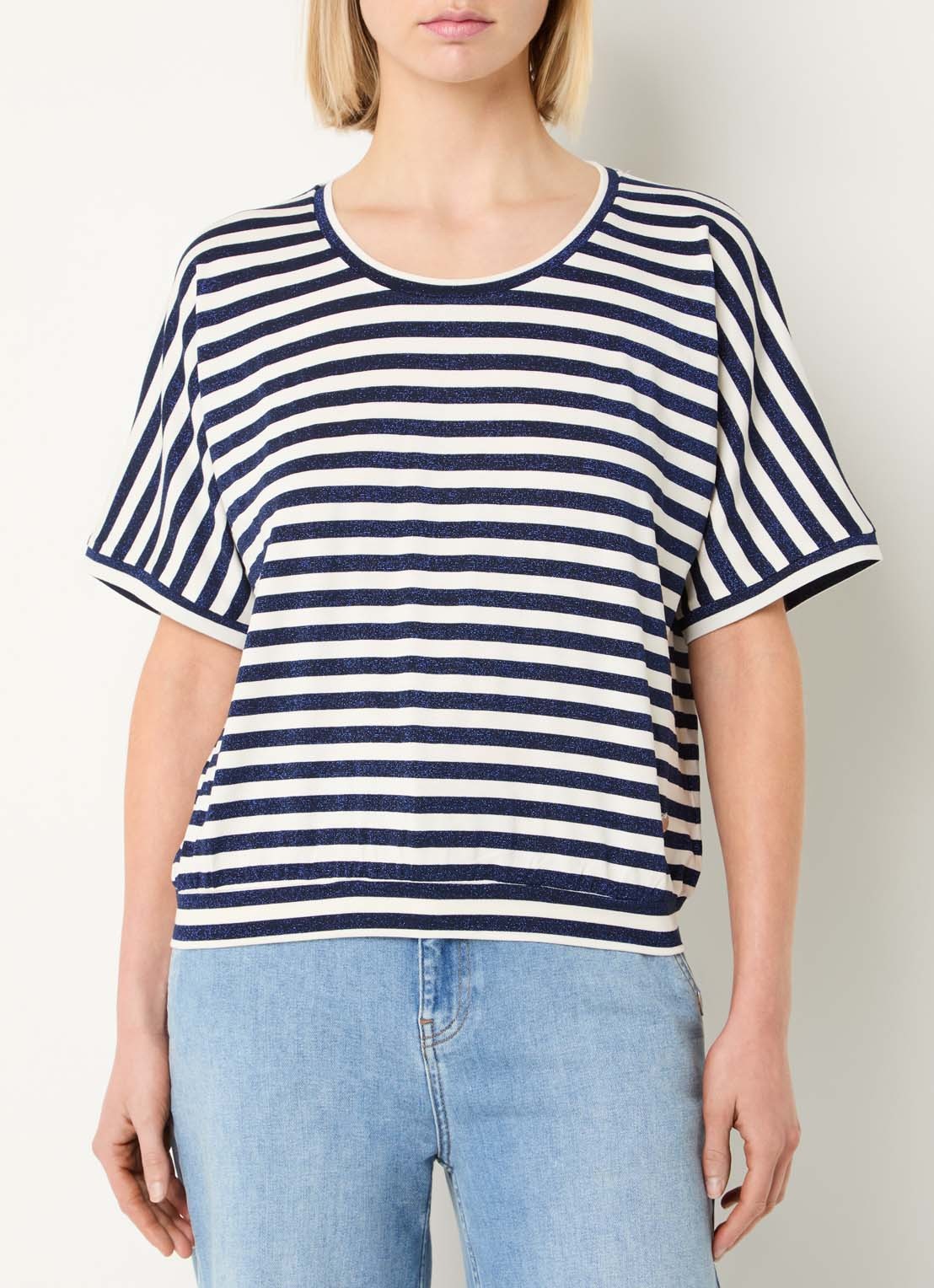 Xandres Hirokar T-shirt met lurex en streepprint - detail donkerblauw