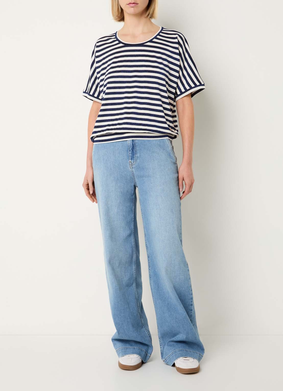 Xandres Hirokar T-shirt met lurex en streepprint - voorkant 3 donkerblauw
