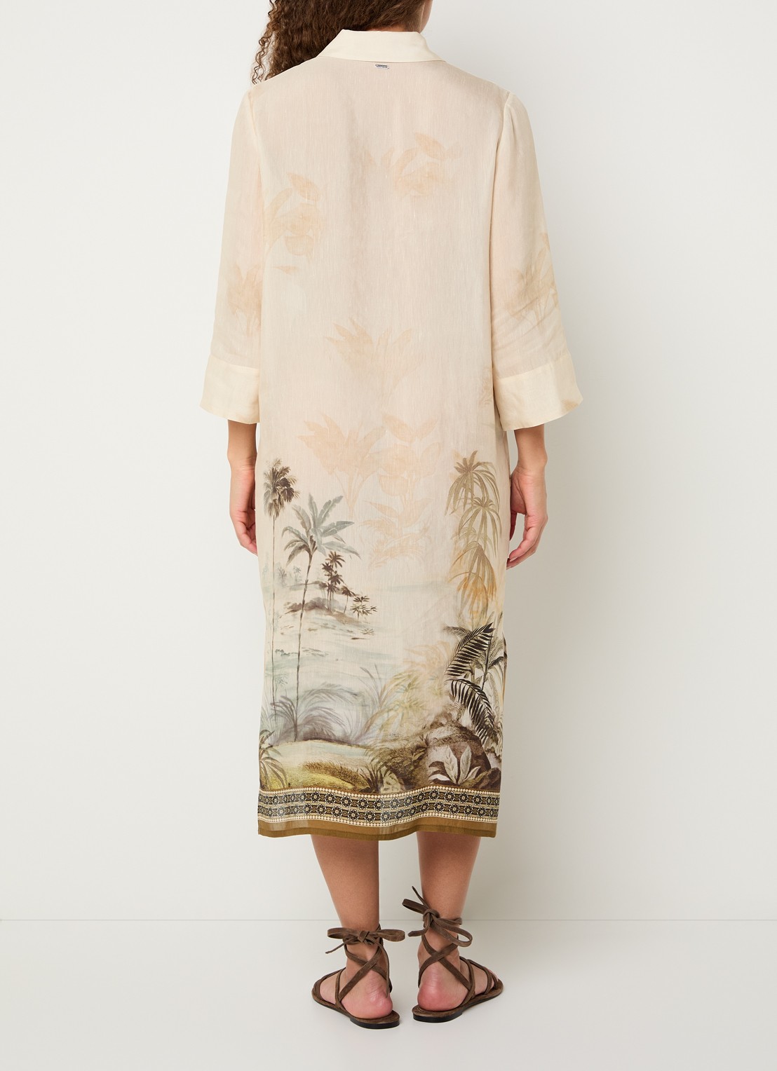 Xandres Hokoi blousejurk in linnenblend met print - achterkant 4 vanillegeel