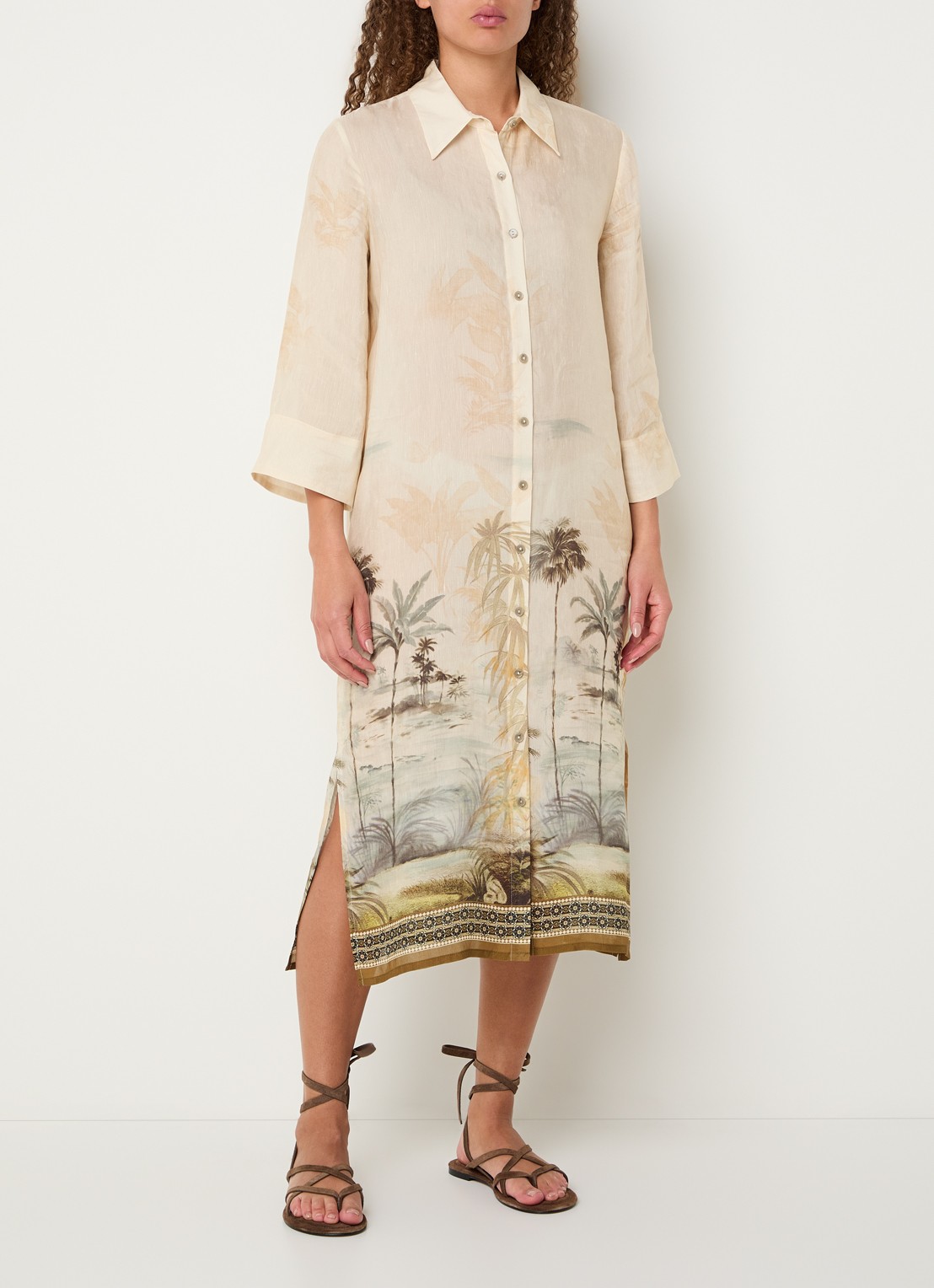 Xandres Hokoi blousejurk in linnenblend met print - detail vanillegeel