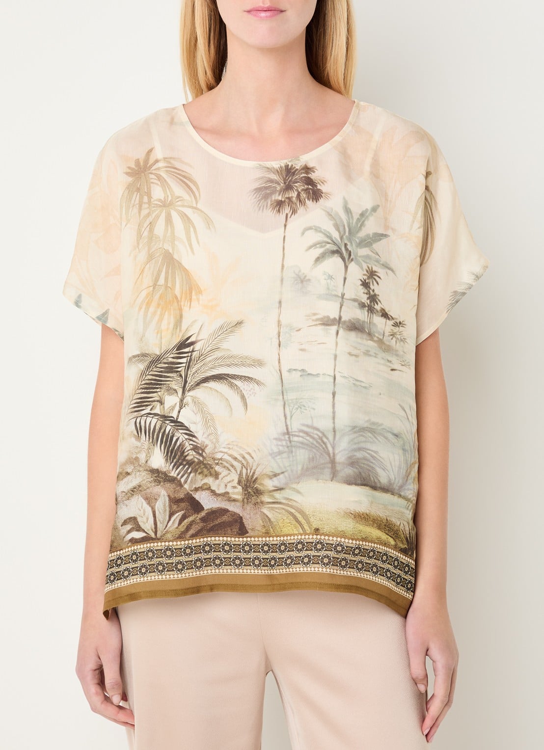 Xandres Holo blouse in linnenblend met print - detail vanillegeel